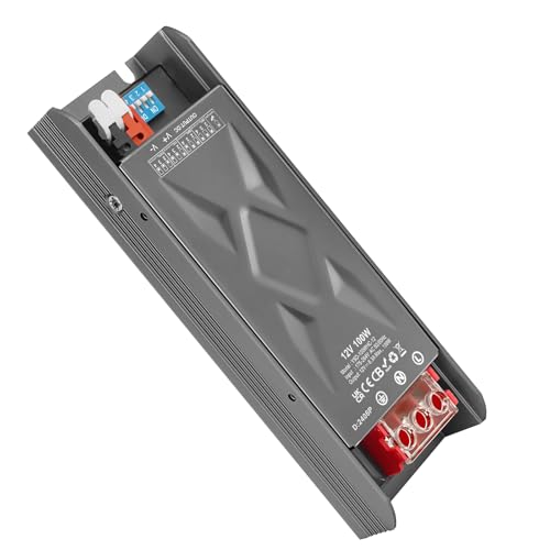 YAYZA! LED Trafo 12V 100W, Dimmbar Netzteil mit Kippschalter, Treiber Elektronischer Driver 230V AC 12V DC 8.3A, 12Vdc Gleichstrom Niedervolt LED Transformator Konstantspannung für Streifen Birnen