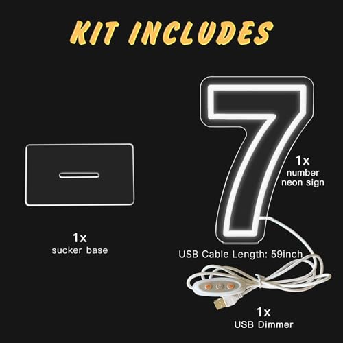Image of YALLOVE Neon Sign Number 7, 9.8 inches Height USB Powered Night Light-up Numbers for Birthdays Decor, Party Anniversary, Cafe Bar Decor (Small)