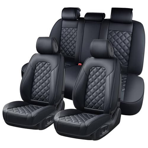 Image of Leather Seat Covers Full Set Universal Fit for Honda Civic Accord CRV Toyota Camry Prius Rav4 Corolla Kia Lexus Nissan Mazda Jeep Cherokee and Most Cars, Waterproof Car Seat Cover Seat Protector Black