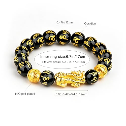 Image of LIYAPEI Black Obsidian Bracelet for Men Women - Feng Shui Wealth & Spiritual Protection Beaded Bracelet with Pi Xiu for Luck, Healing Crystal Stretch Wrist Jewelry, Unisex