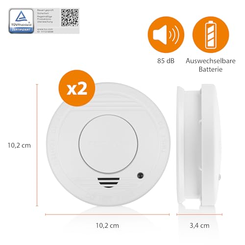 Smartwares Rauchmelder 2er-Set- Optischer Sensor - TÜV geprüft - Auswechselbare Batterie 1 Jahr -...