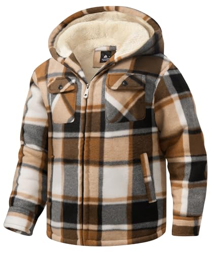Image of V VALANCH Boys Flannel Jacket Hooded Fleece Lined Zip-up Hoodies Plaid Coat for Kids