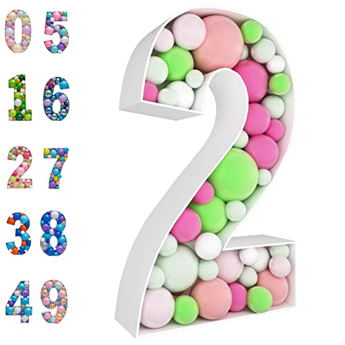 3FT Mosaic Balloon Frame Number 2 Light Up Numbers Pre-Cut Kit Thick Foam Board for Birthday Decoration