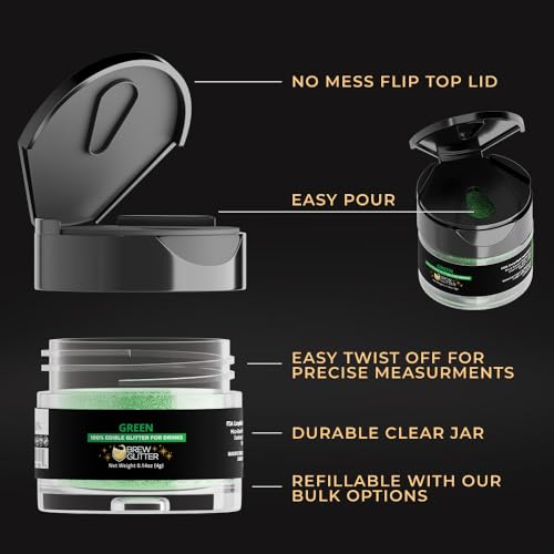 Brew Glitter Green Edible Drink Glitter 1x 4g Jar for Cocktails, Beer, & Beverages