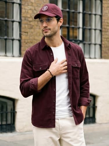 Image of Urbano Fashion Men's Corduroy Full Sleeve Regular Fit Solid Overshirt with Utility Pockets