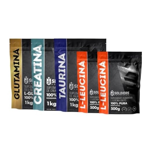 Soldiers Nutrition, Kit: Glutamina 1Kg + Leucina 1Kg + Creatina Monohidratada 1Kg + Taurina 1Kg - 100% Puro Importado - Soldiers Nutrition