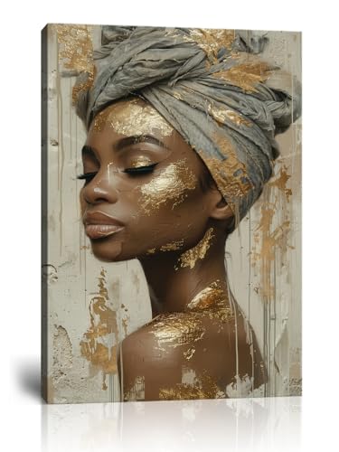 African American Art Black Queen Wall Decor for Beautiful Girl Living Room Bedroom Home Decor Retro Canvas Painting Picture Prints Framed (18"L x 24"W)