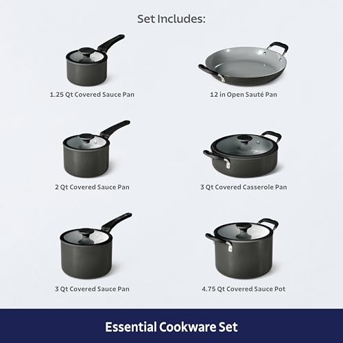 Image of Tramontina Ceramic Non Stick 11-Piece Nesting Pots and Pans Set - Dark Gray
