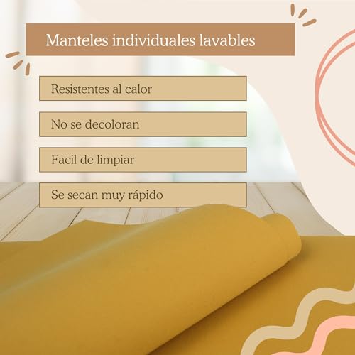 Miniatura 4 de Mondiroso. Pack De 4 Manteles Individuales Mesa Lavables. Salvamanteles Individuales Antideslizantes Mantel Individual Para Mesa De Comedor Y Cocina. 4, Arena Siroco