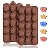 Dacthuw Mini Crown Chocolate Molds, 2 Pcs Silicone Molds with Crown Shapes for Making Chocolate/Candy/Gummy/Jelly, Food Grade Candy Mold with 15 Cavities Mini Crowns for Fruit Snacks