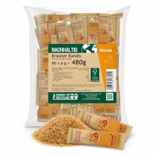 HELLMA Kandis 80 Stück einzeln verpackte Kandis-Portionen portionierter Kandiszucker für Kaffee & Tee Gastronomie Hotel & Büro