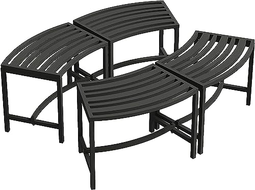 Mingyall Heavy Duty Curved Fire Pit Bench Set of 4, Metal Outside Seating, Outdoor Steel Backless Benches for Garden, Patio, Porch, Backyard, Plant Stand