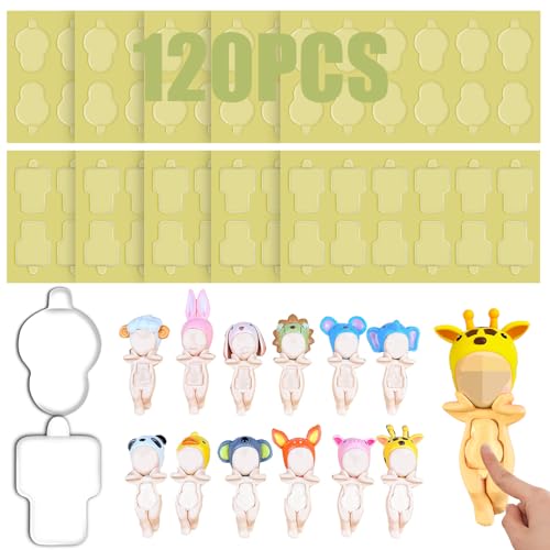 Moruiero 120PCS Adhesive Tape for Sonny Angel Double Sided Clear Adhesive Pads Custom Fit Replacement Removable Mini Figure Clear Glue Sticky Putty