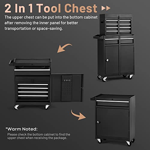Ergomaster 5-Drawers Rolling Tool Chest Cabinet High Capacity Tool Storage Cabinet With Wheels And Locking System, Removable Toolbox Organizer With Sliding Drawers (Standard 5 Drawers，Black) #TOP5