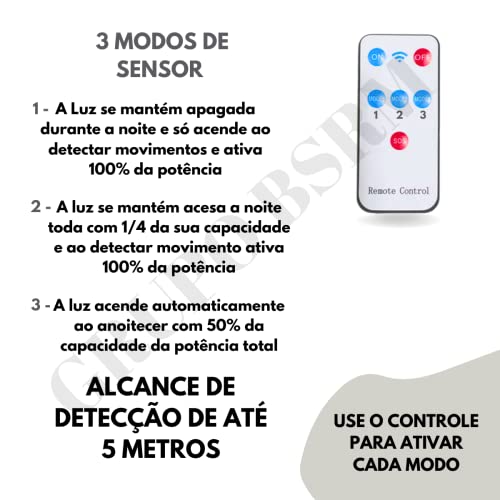 Luminaria Solar Poste Lâmpada Led Refletor Arandela De Parede Área Externa Jardim Sensor de Presença