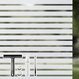 Qualsen Window Privacy Film Frosted Stripe Window Film Static Cling Heat UV Blocking Frosting Coverings, Removable Reusable Decorative Door Stickers for Meeting Room Home Office 17.4'' x 78.7''