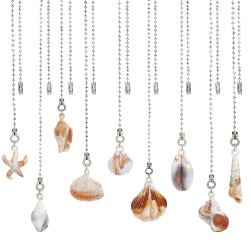 Image of CRASPIRE 9Pcs Sea Shell Ceiling Fan Pull Chain 9 Style Acrylic Summer Ocean Beach Seashell Marine Hanging Boho Pendant Charm Ball Chain Dangler Extension Ornament for Ceiling Fan Light Lamp Decor
