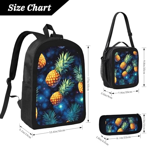 Galaxy Fruit Pineapple 3 Pcs 17 Inches Backpack Set with Insulated Lunch Bag And Pencil Pouch Large Back Pack for Men Women Lunchbox Pencil Case Waterproof Backpacks Lunch Box 3 Piece Daypacks4