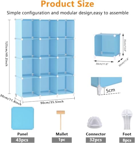 Image of 12 Door Plastic Wardrobe for Kids - Cupboard for Clothes Storage Rack, Almirah for Clothes, Baby Collapsible Wardrobe, Multi-Purpose Kids Storage Organizer for Books,Toy (Blue-KTE2, 12-Door)