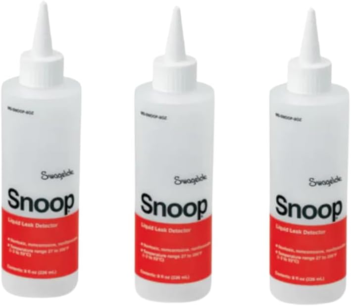Swagelok MS-SNOOP-8OZ Liquid Leak Detector (3-Pack) for Automotive & Other Leaks | Oxygen Safe & Non-Corrosive | 12" Flexible Extension Tube | Detects Gas, Nitrogen & Air Leaks | MIL-PRF-25567