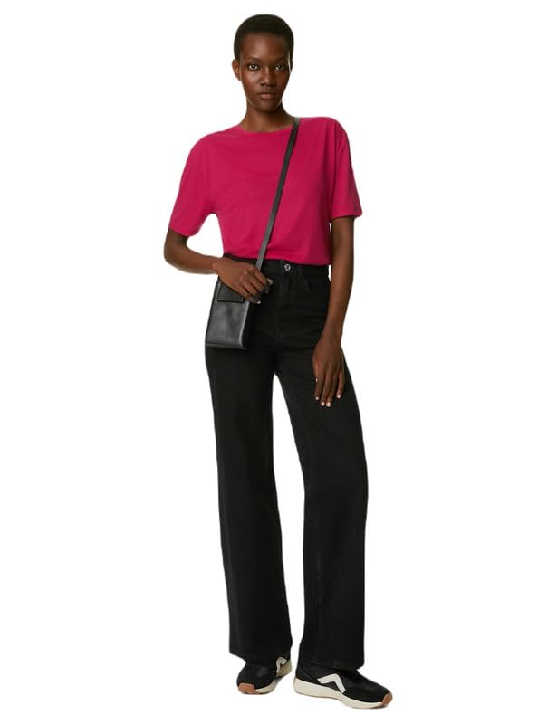Marks & Spencer Womens Solid Polyester Blend Crew Neck Relaxed Fit T Shirt