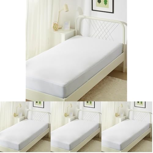 Image of Amazon Basics Waterproof Mattress Protector, Full Size, 18-Inch Deep Pocket, White (Pack of 4)