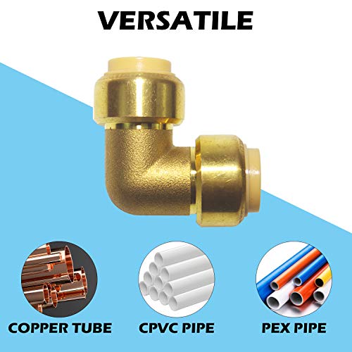 6 PCS 1/2 Inch 90 Degree Elbow for PEX Fittings, Copper Plumbing Fittings, CPVC Pipe Connector Fitting, Lead Free Brass, Push-to-Connect, Push Fit Fitting, 0.5 Inch (1/2\" Disconnect Clip Included) - Thumbnail 2