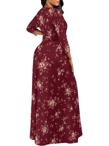 Image of PinkPatty Women's Long Sleeve Maxi Dress Plus Size Casual V Neck Wrap Dress with Pockets&Belt