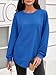 Fisoew Pullover Damen Rundhals Langarm Sweatshirts Seiten Schlitz Langarmshirts Elegant Basic Pulli Loose Tunika Tops Casual Oberteile Dunkelblau XL