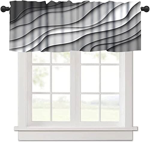 Geometric Curtain Valance for Windows Gray Modern Rod Pocket Valance Window Treatments 1 Panel Abstract Beach Short Curtains for Kitchen Windows Bathroom Bedroom 54 x 18 inch
