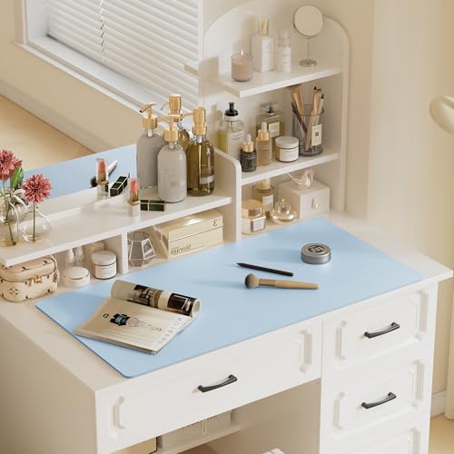 Image of Aothia Faux Leather Desk Mat - Large Mouse Pad, Non-Slip PU Leather Blotter, Waterproof Writing Surface for Office and Home (Baby Blue, 47.2 inch x 23.6 inch)
