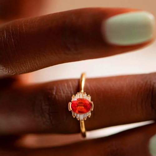 Anillos de boda de oro 9K y rubí de 5x7mm para uso diario casual 2