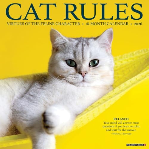 Willow Creek Press, Cat Rules 2026 Wall Calendar, 12'' X 12'', 18-Month Calendar with Stapled Binding