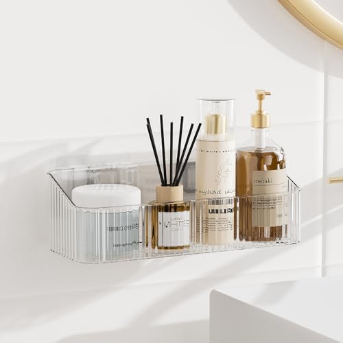 ZEXALOR Wall Mount Organizer for Kicthen, Bathroom, Dresser, Office, Pantry Storage and Organization - Clear Long Wall Basket Storage, Cabinet Door Organizer (9.4×3.9×2.7
