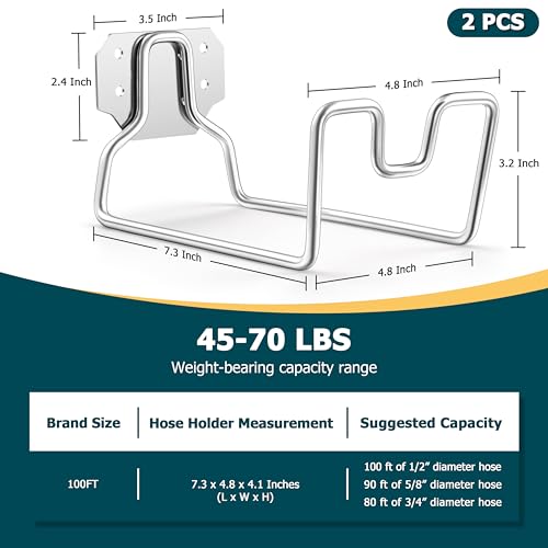 Image of HaSteeL 18 /0 Stainless Steel Wall Mount Garden Hose Holder for Outside, 2PC | Metal Water Hose Hanger For Backyard Garage Storage, Resistant to Rust & Corrosiojn, Hose Nozzle Groove, Heavy Duty