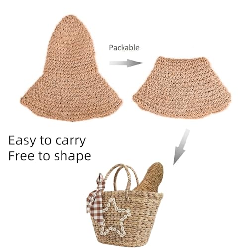 Image of Womens Floppy Straw Sun Hat Packable Wide Brim Summer Beach Hat Foldable Crochet Bucket Hats