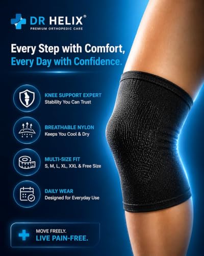 Image of Knee Cap Support Black Compression Knee Sleeve - Breathable Elastic Knee Brace Everyday Knee Support for Men & Women, XXL