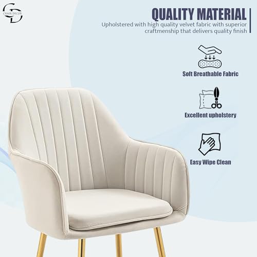 Image of Velvet Accent Chair with Matching Pouffe & Floral Cushion | Modern Upholstered Armchair with Gold Metal Legs | Lounge Chair for Living Room, Bedroom, Office, Guest Room (White)