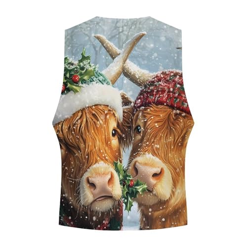 Highland Cows Christmas Snowy Scene Casual Suit Vest for Men Formal Business Dress Regular Fit Waistcoat Tuxedo4