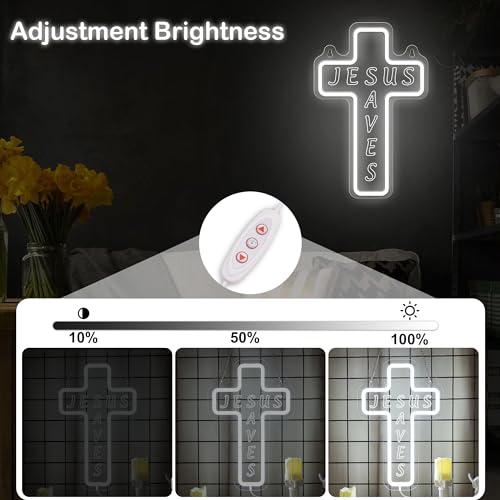 Image of Jesus Cross Neon Sign for Wall Decor, Attivolife Light up Special Religional LED Lamp with Dim USB Powered, Unique Home Living Room Business Cafe Shop Bar Party Decor Birthday Christmas Day Gift