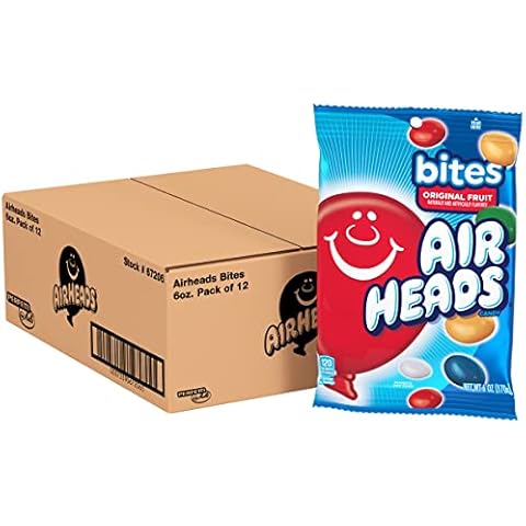 Airheads Candy, Bites, Assorted Fruit Flavor, Non Melting, 6oz Bag, Box of 12 Bags Cover