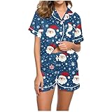 Women's Christmas Pajamas Fashion Printed Short Sleeve Button Lapel Shirt Shorts Pajama Sets Casual Home Sleepwear