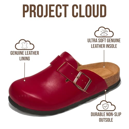 Image of Project Cloud 100% Genuine Leather Footbed Clogs for Women - Memory Foam Arch Support Slippers for Women - Trendy Slip-ons Women's Mules & Clogs Sandals