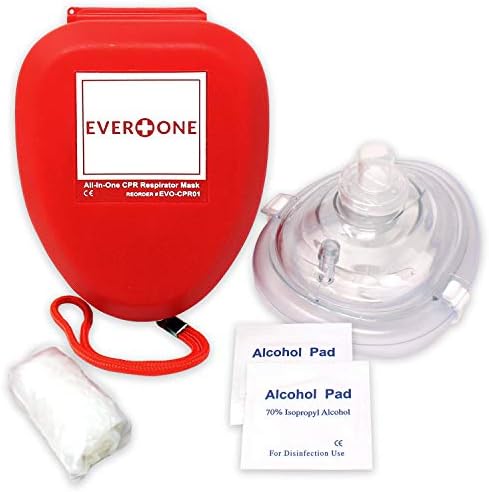 EverOne CPR Rescue Mask, Adult/Child Pocket Resuscitator, Hard Case with Wrist Strap + Gloves & Wipes