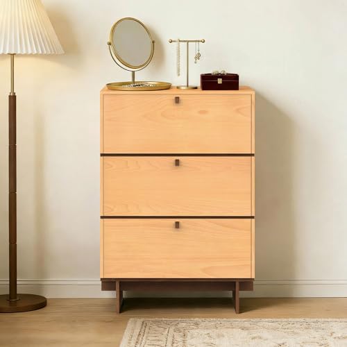 WHOOSPEREH 3 Drawers Dresser, 15' D x 23.6' W x 34.8' H in Mid Century Modern Chest of Drawers, Wooden Storage Dresser for Bedroom, Closet, Beech Color