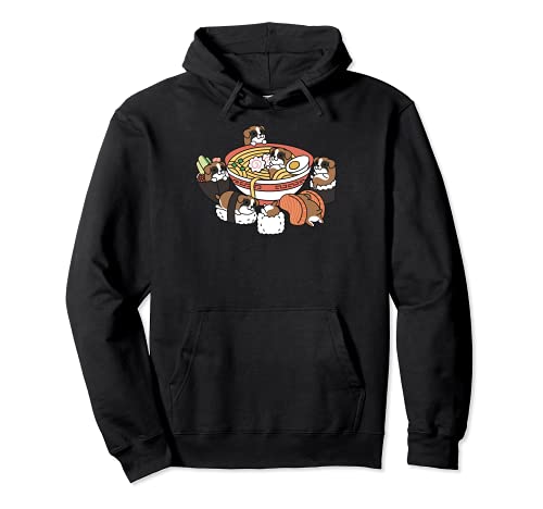 Ramen Sushi Boxer Dog Pullover Hoodie, Black