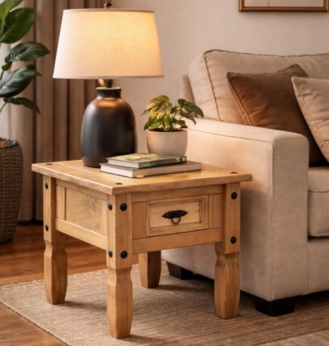 From the Tree Furniture - Rustic Antique Style Wood Nightstand End Table for Bedroom Living Room - Bedside Table with Drawer Storage and Farmhouse Pine.