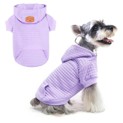 Image of BEAUTYZOO Dog Hoodies Sweater for Small Dogs,Waffle‑Like Laminated Pet Coat | Warm Dog Sweatshirt with Pocket & Leash Hole,Pullover Clothes for Girl Boy Dogs & Cats,Stretchy & Easy‑On‑Off,Chihuahua Puppy