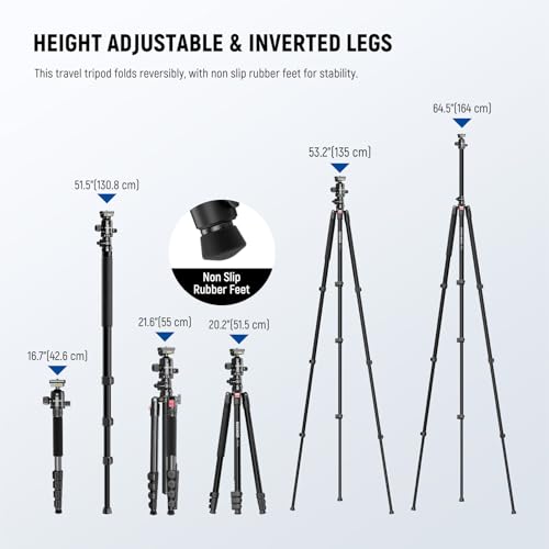 NEEWER Basics 64.5" Horizontal Overhead Tripod Monopod for Dual Camera Aluminum Travel DSLR Camcorder Stand with Cell Phone Holder Compatible with iPhone for Video Recording, 22lb/10kg Load, TP66 by NEEWER - Image 3
