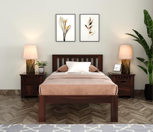 Image of SUNCOM Sheesham Wood Single Size Bed Without Storage for Bedroom - Single Cot Wooden Bed for Living Room - Solid Wood Divan Bed for Home Furniture 6X4 ft (Walnut Finish)